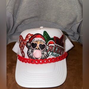 Merry Christmas Santa Trucker Hat • Red Chain • Holiday Patchwork